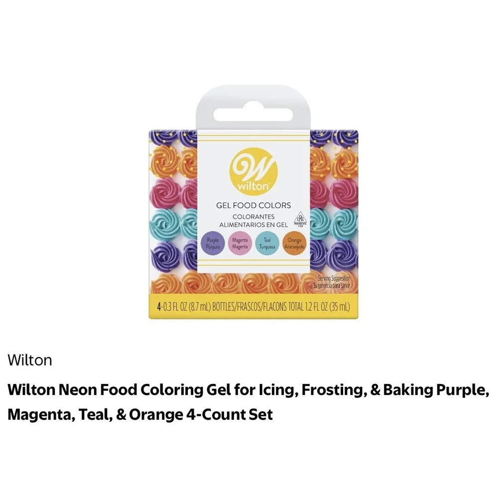 Wilton Gel Food Colors,4 Colors/box,  Lot of 2 Boxes Purple/magenta/teal/orange